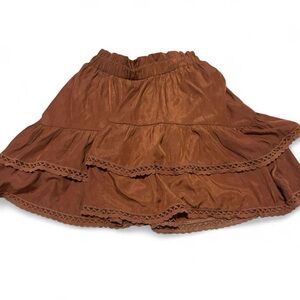 Brown silky material prairie mini skirt with shorts size small
